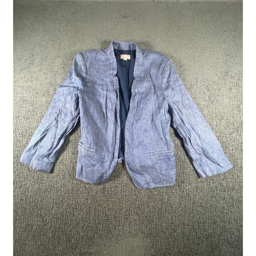 LOFT Blue Chambray Open Front Blazer Jacket Womens Size 12 Notched Collar